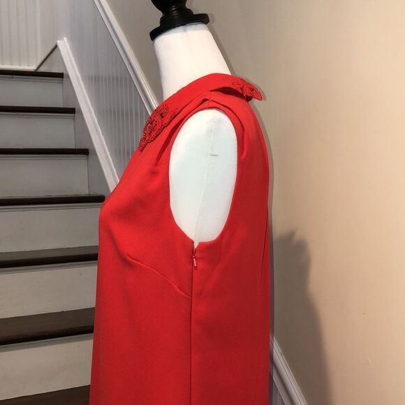 TED BAKER LONDON Red Sleeveless Holiday Dress Keyhole Accent On Back Sz 2 - Picture 12 of 16
